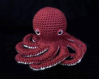 KIT: Red Realistic Amigurumi Crochet Octopus - Materials and Pattern with Step-by-Step Photo Tutorial