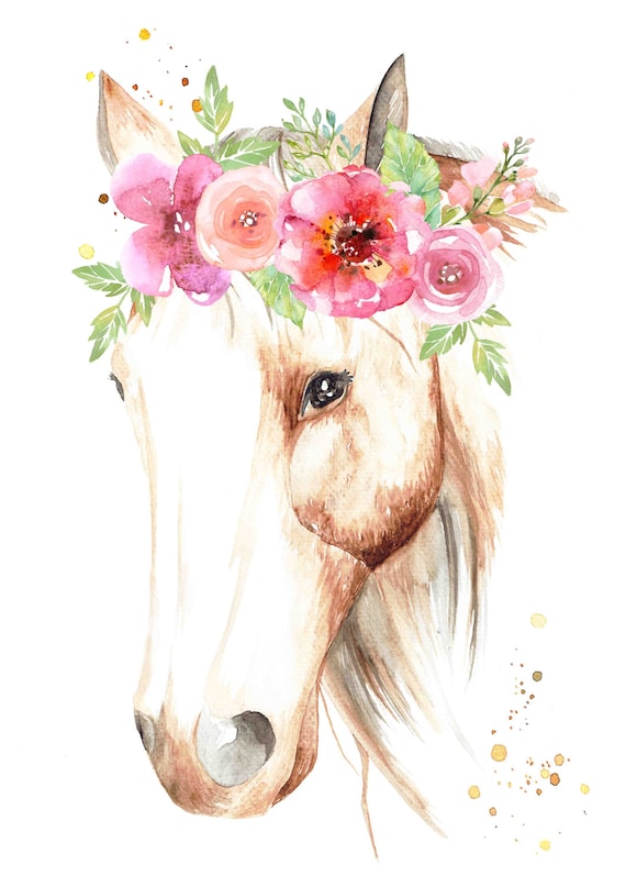 Download Beautiful Horse with Flower Crown Print