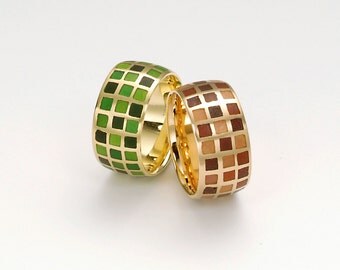 EMAIL ring DIAMONDS, 18 kt pink gold with transaprentem red enamel