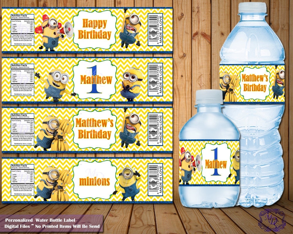 Minions Water Bottle Labels.Personalized Bottle Labels.Bottle