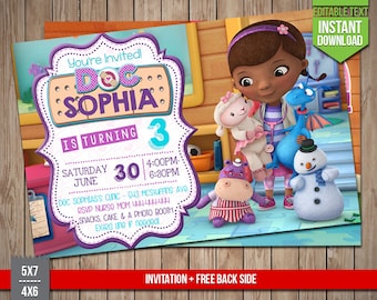 DOC MCSTUFFINS Invitation - Dottie Doc Mcstuffins Invite, Editable Text PDF Birthday Party Disney Invitation, Instant Download