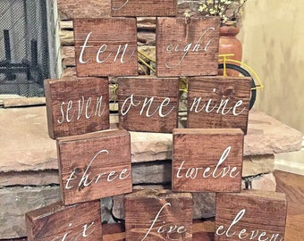 Wedding Table Numbers, Wedding Centerpieces, Block table number, Rustic Wedding Decor, Table Number, Wedding Decorations, Set of 10, Vinyl