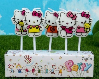 Cute Hello Kitty Candles 5pcs|Cartoon theme party|Princess girl 1st first birthday|Baby shower decoration|Centerpiece cup cake topper