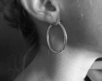Sterling Silver Hoop Earrings, Large Sterling Silver Hoop Earrings, Silver Hoops, Simple Earrings, Minimalist Jewellery, Modern, JE0009