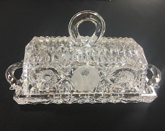 Beautiful Vinatge Etched Glass Butter Dish! Gorgeous Piece of Art
