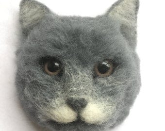 Needle Felted Cat magnet,Handmade felted animal,Felted Decor