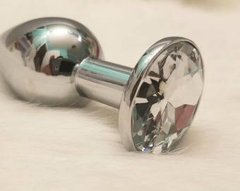Mature - SMALL Clear Gem Butt Plug Stainless Steel Anal Butt Plug, Clear Anal Plug BDSM Kink Fetish Ageplay Petplay