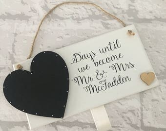 Wedding countdown personalised handmade wooden plaque. Available with many colours. Perfect engagement gift. Best selling item