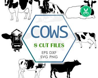 Cow Svg Files, Farm Animal Svg, Livestock Svg, Cow Clipart, Farm Svg, Cow Decal, Farm Animal Clipart, Cutting Files, Commercial Use Svg