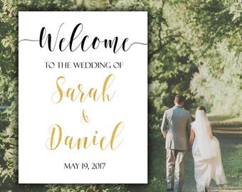 Wedding sign Welcome wedding sign Printable welcome wedding Wedding welcome Gold wedding sign Personalized wedding printable Custom wedding