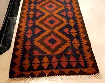 Article # 5059 Marvellous Maimana Hand Woven Kilim Ruuner Rug Double Face Design 290 x 82 cm