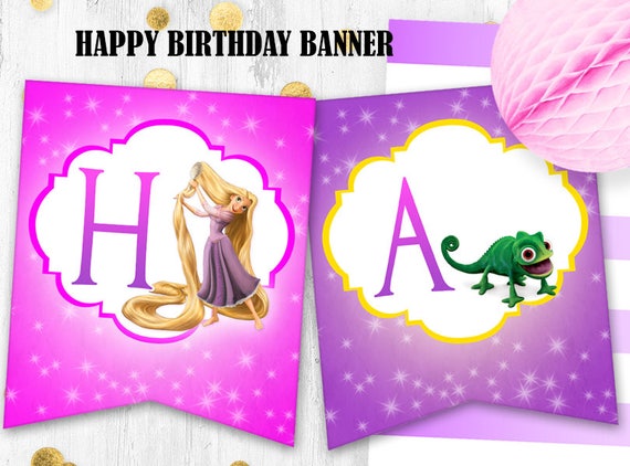 Rapunzel birthday banner Tangled Happy birthday banner Digital