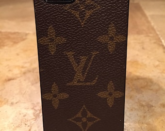 Handcrafted iphone 5 hard cell phone case covered with re-purposed Louis Vuitton canvas