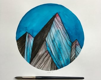 Original drawing watercolor - blue