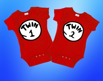 Twin 1 or Twin 2 Bodysuit,Thing One Thing Two, Matching Twins Oufits, Twin Gifts, Baby Shower Gift, Jumper Jumpsuit Sleeper, First Birthday
