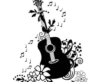 Decorative Guitar Music Graphics SVG Dxf EPS Png Cdr Ai Pdf Vector Art Clipart instant download Digital Cut Print File Cricut Silhouette