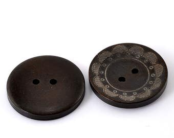 60 PCs Dark Coffee Flower Pattern, 2 Holes 30mm (1 1/8")Round Wood Sewing Buttons