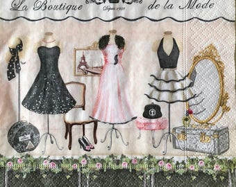 Decoupage Napkins x4, Paper Napkins for Decoupage Scrapbooking Crafts Collages Vintage Boutique Dresses Moda 201