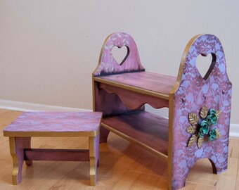 Storage Bench, Step Stool, Storage, Childrens furniture, children's storage, children step stool, kid step stool, hand painted, kid storage
