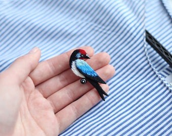 Brooch Swallow / Brooch Embroidery / Brooch Bird / Brooch