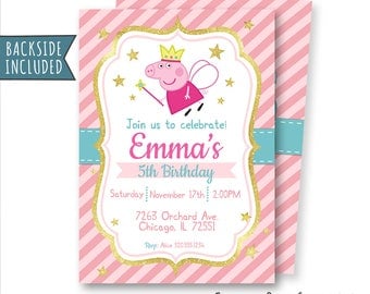 Peppa Pig Invitation, Peppa Pig Birthday Invitation, Peppa Pig Fairy Invitation, Peppa Pig Party, Pink, Personalized, Printables, Digital
