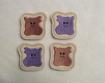 4 Felt Together Like PEANUT Butter And Grape JELLY Sandwich Applique Embellishments Style DBLB