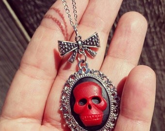 Red Skull Cameo Gothic Lolita Necklace Jewelry