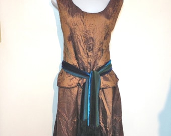 Vintage 80s Copper Dress Blouse Skirt Set Size 6 to 8 M