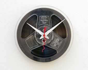 upcycled reel to reel clock, Audio lovers gift, Steampunk clock, upcycled analog tape reel, music lover Recycled magnetic tape reel clock
