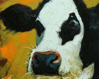 Cow painting 1214 12x12 inch original animal portrait oil painting by Roz