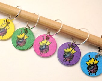 Keep Calm and Carry Yarn - Set of 5 Stitchmarkers for Knitters and Crocheters