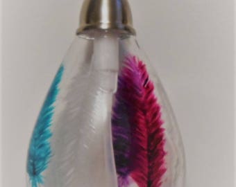 Feathers Soap Dispenser Hand Painted Feather Soap Bottle Feather Lotion Dispenser Glass Soap Bottle