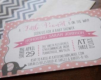 Elephant Baby Shower Invitation - Baby Girl Elephant Shower Invitation - Pink and Gray Elephant Baby Shower Invitation - Elephant Theme