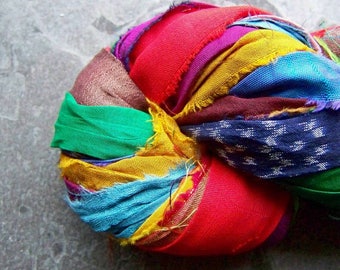 Recycled Sari Ribbon, Silk Sari Ribbon, Reclaimed, Recycled Silk Sari Ribbon, Multi Colored, Printed Ribbon, Prayer Flag, 4 Yards
