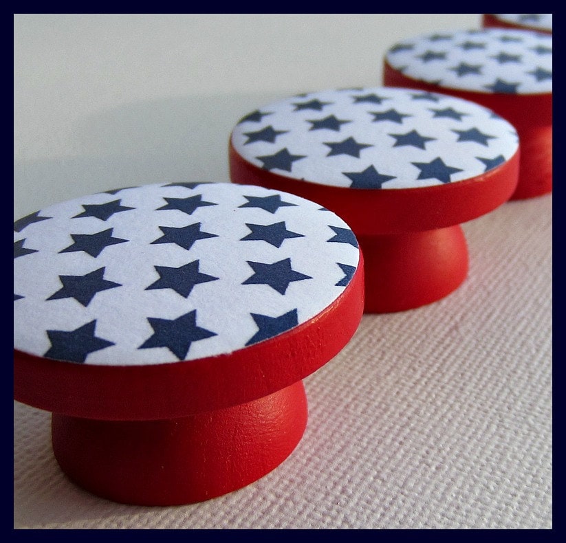 Drawer Knobs Star Knobs Kids Dresser Knobs Red and Navy