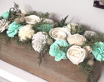 Gray, Mint, Ivory Wedding Arrangement made with sola flowers - choose colors - - Alternative flowers - bridesmaids bouquet - Wedding decor