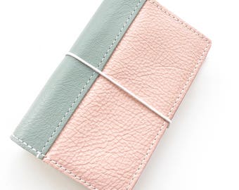 Travelers notebook-TN Refillable Journal - Pink with Grey Reinforced Spine - Genuine Leather - 5 Sizes