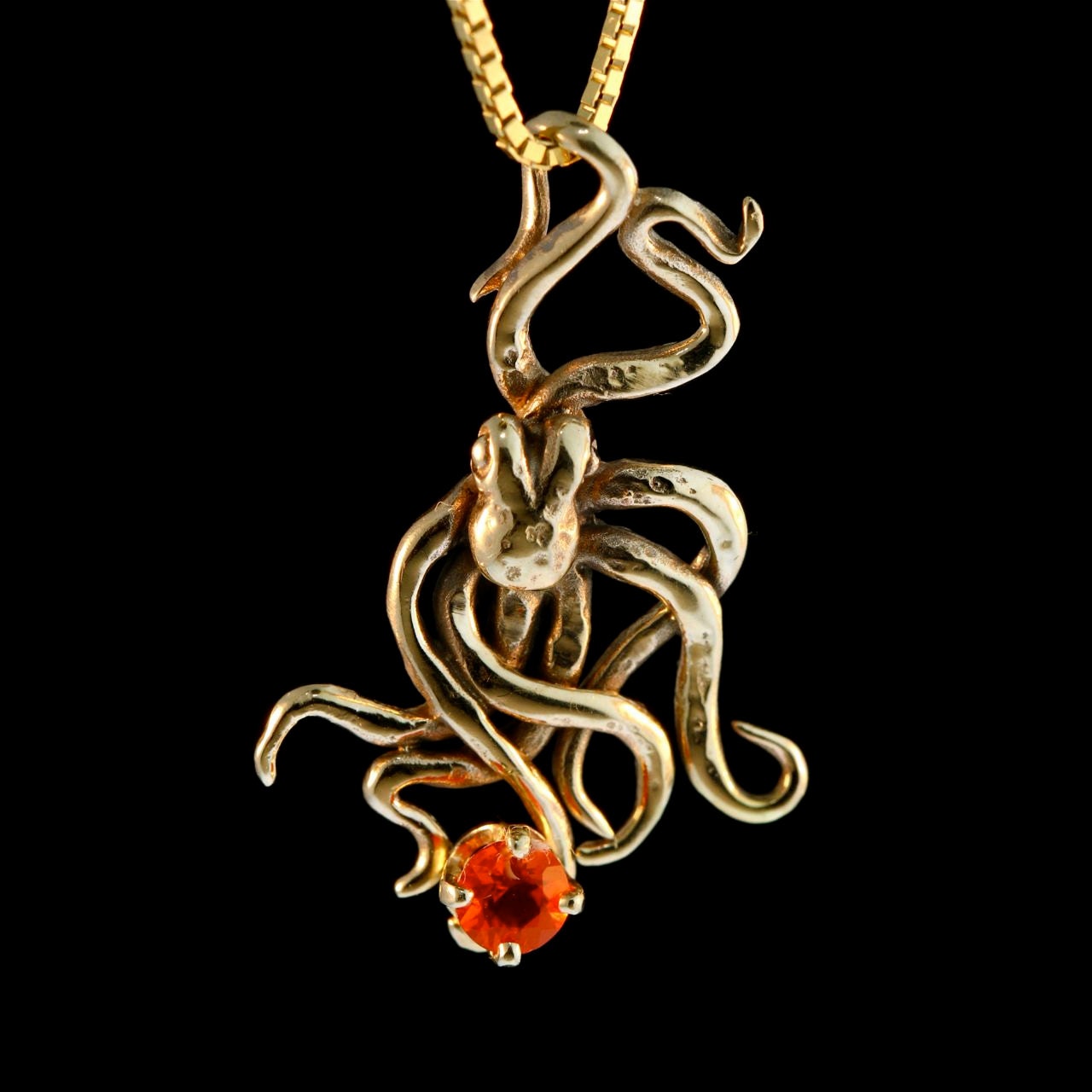 Gold Octopus Necklace Octopus Charm with Fire Opal 14k Gold