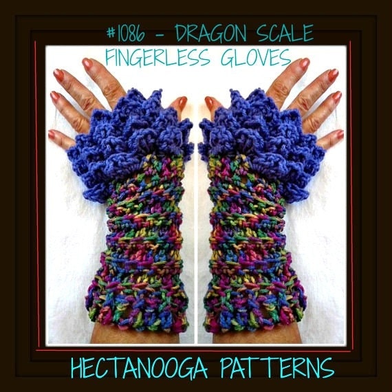 Crochet Pattern Fingerless gloves Dragon Scale mermaid