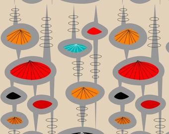 Mid Century Modern Fabric - Atomic Space Age Cream By Hot4tees Bg@Yahoo Com - Atomic Era Inspired Cotton Fabric By The Yard With Spoonflower