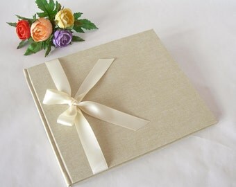 Guest book unlined natural linen (8x9in.20x23cm) - Ready to ship