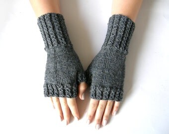 Fingerless Mittens, Grey, size M/L