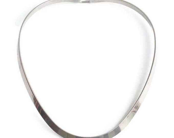 Silver Tone Torque Necklace Hook Clasp Modernist Vintage