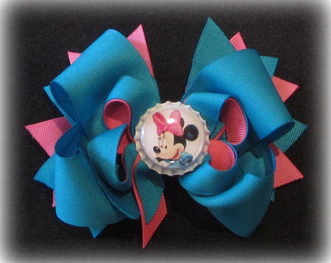 Minnie Mouse Hairbow, Minnie Bows, Boutique hairbows, Magical Hairbow, Girls hair Bows, Turquoise Bows, Pink Minnie Bow, Minnie Band, Baby