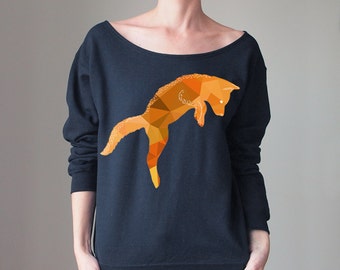 Off Shoulder Sweater Offshoulder Sweater Fox Shirt Fox Sweater Fox Sweatshirt Slouchy Sweater Happy Sweatshirt Cozy Sweatshirt Oversized