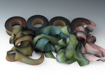 A Hanah Hand Dyed Silk Ribbon Collection,Hand Dyed Silk Ribbon, bias-cut 1 inch wide