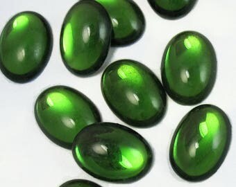 Green Glass Cabochons 6 pcs 18x13 mm Green Stones S-246