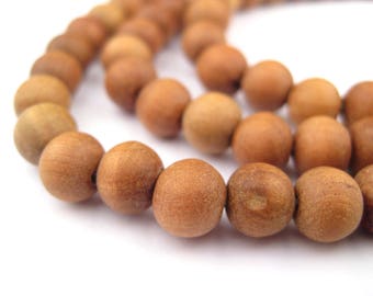 108 Natural Sandalwood Mala Beads: Mala Necklace Yoga Meditation Wood Mala Beads Round Shaped Beads Rustic Wood Beads (WOD-RND-BRN-934)