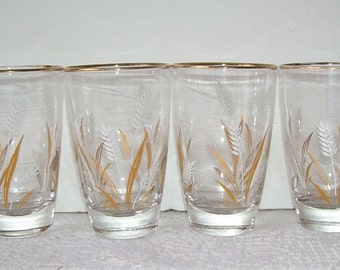 4 Vintage Libbey Golden Wheat Glasses 8 Ozs Party Mid Century 4 Vintage Libbey Golden Wheat Glasses 8 Ozs Party Mid Century