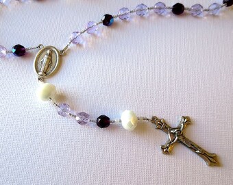 Light Violet Blue and Dark Blue Catholic Rosary with Miraculous Medal Center